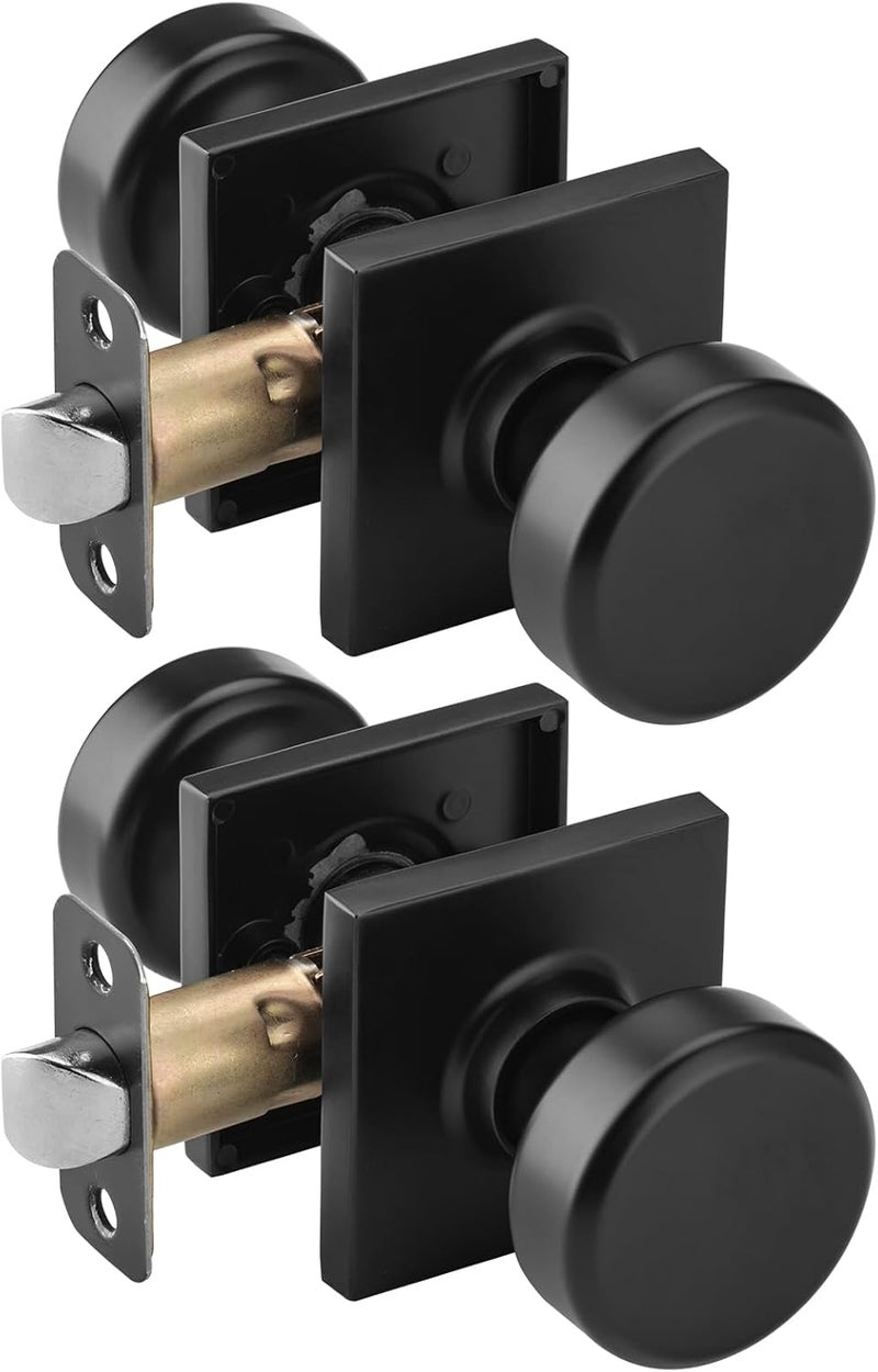 NCSEN 2 Pack Black Interior Door Knobs for Hall & Closet, Pismo Doorknob with Square Rosette, Heavy Duty Passage Door Handle - Image 1